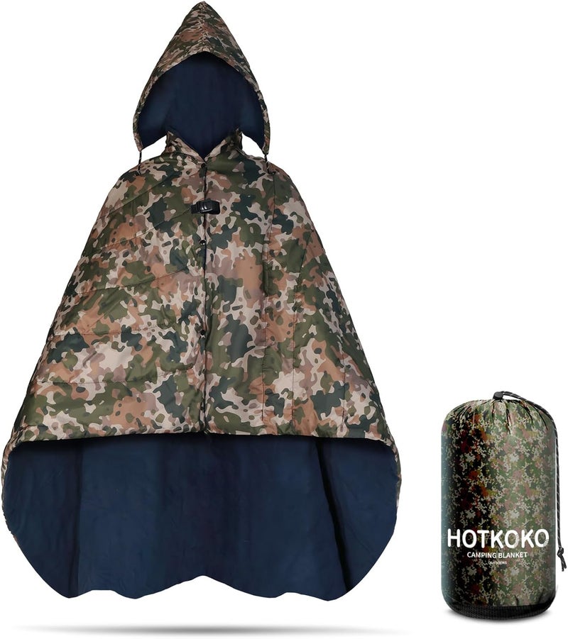 hotkoko Hooded Stadium Blanket, Waterproof Fleece Wearable Camping Blanket - Image 1